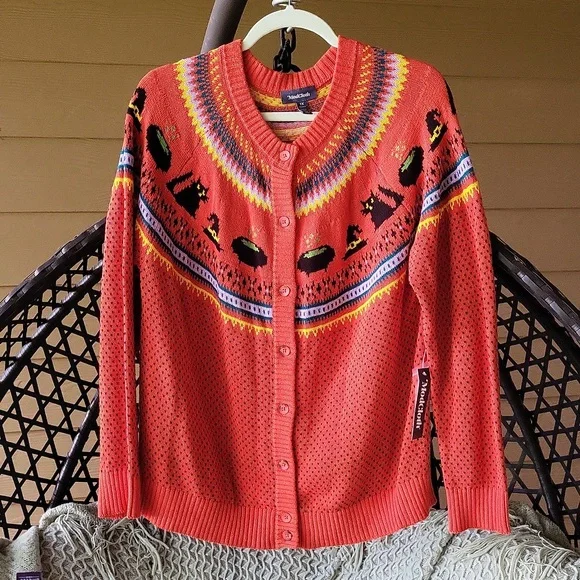NWT 🐈‍⬛ Witchy cat fair isle cardigan - halloween orange - Picture 4 of 12